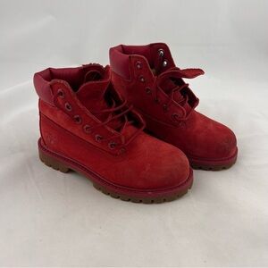 Timberland Kids Red Suede Lace-Up Hiking Boots